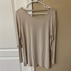 LOFT Long Sleeve Crewneck Top in Light Taupe